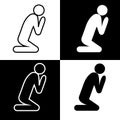 Icon of a praying person. White and black silhouettes of a man who prays. Religion worship vector