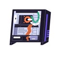 Icon of processor case. Powerful computer with components. PC with transparent cover and modern parts inside Royalty Free Stock Photo