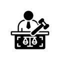 Black solid icon for Prosecutor, hammer and jury