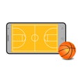 Icon realistic banner of a smartphone and online basketball. Vector illustration eps 10 Royalty Free Stock Photo