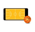 Icon realistic banner of a smartphone and online basketball. Vector illustration eps 10 Royalty Free Stock Photo