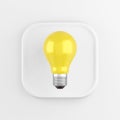 The icon is a realistic yellow light bulb, white square button. 3D rendering Royalty Free Stock Photo