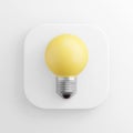 The icon is a realistic yellow round light bulb, white square button. 3D rendering Royalty Free Stock Photo