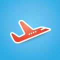 Icon of red airplane, plane on blue background vector illustration. Royalty Free Stock Photo