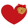 Icon red heart with a lock and a Golden key on white background. Royalty Free Stock Photo