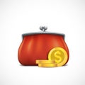 Icon red purse and golden dollar coins Royalty Free Stock Photo