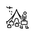 Black line icon for Refugee, fugitive and migrant