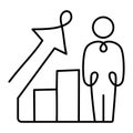 An icon representing an ascending bar graph with a person as the final bar, symbolizing personal growth, achievement, and progress