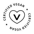 An icon representing products with a certified vegan seal, signifying veganism, plant based choices, and the circular badge of