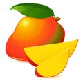 Icon of Ripe exotic mango with two slices Royalty Free Stock Photo