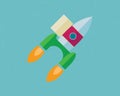 Icon with rocket launch and space
