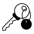 An icon of room key, keyring attached to key editable vector Royalty Free Stock Photo