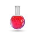 Icon. Round-bottomed flask with scarlet chemical agent inside. Isolated on a white background.