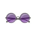 Flat vector icon of round sunglasses with gray metal frame and purple tinted lenses. Stylish ladies eyewear Royalty Free Stock Photo
