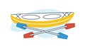 Icon of rowing boat with paddles. Empty kayak with oars. Concept of extreme sport and summer water activity. Canoe