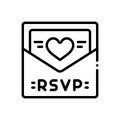 Black line icon for Rsvp, message, card and invitation