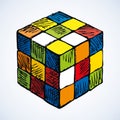 Icon of rubik`s cube. Vector sketch