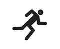 Icon of runner. Run of man on track. silhouette of human on marathon. Fast run in sport and sprint. Symbol of jogging. Black logo