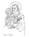 Icon Saint Joseph the Betrothed with divine Child, Jesus Christ and blooming lily. Vector illustration. Hand drawn