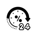 Black solid icon for 24Hours, service and timer Royalty Free Stock Photo