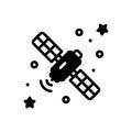 Black solid icon for Satellite, planetoid and connection