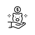 Black line icon for Saving, piggy bank and earnings