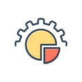 Color illustration icon for sector, cogwheel and circle chart