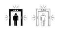 Icon of security in airport. Metal detector for check, inspection of body. Gate of scan in airport. Sign of scanner of tsa. Royalty Free Stock Photo