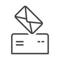 Icon sending letter in the mailbox. A simple linear image of an envelope being dropped into a mailbox. Isolated vector Royalty Free Stock Photo