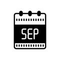 Black solid icon for Sept, calendar and reminder