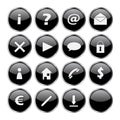 Icon set of 16 black buttons