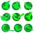 Icon set - abstract birds on green circles, for environmental companies