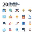 Icon Set of Academy. Flat Color icons vector. You can use for web, app and more