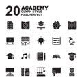 Icon Set of Academy. Glyph black icons vector. Can use for web, app and more