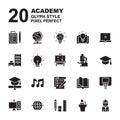 Icon Set of Academy. Glyph black icons vector. You can use for web, app and more