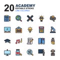 Icon Set of Academy. Line Color icons vector. You can use for web, app and more. Editable stroke and pixel perfect