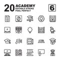 Icon Set of Academy. Outline style icon vector. Editable Stroke and Pixel perfect