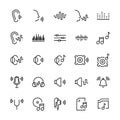 Icon set of acoustics and sound in line style. Vector symbols