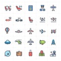 Icon set - airplane and airport full color vector illustration Royalty Free Stock Photo