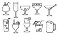Icon set with alcohol cocktails. Thin simple line style collection with drinks Royalty Free Stock Photo