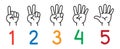 Hands with fingers.Icon set for counting education