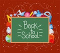 Icon set of back to school around green board vector design Royalty Free Stock Photo