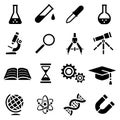Icon set of black simple silhouette of scientific tools in flat design Royalty Free Stock Photo