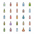 Icon set - bottle and beverage full color outline stroke Royalty Free Stock Photo