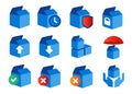 icon set box cardboard package delivery status e-commerce warehouse service open pack