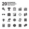 Icon Set of Business. Filled, flat, glyph style icon vector. Editable Stroke and Pixel perfect