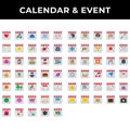 Icon set calendar and event include love, islam, cloud, snow, firework, stethoscope, sun, new year, valentine, presidents, easter