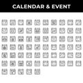 Icon set calendar and event include love, islam, cloud, snow, firework, stethoscope, sun, new year, valentine, presidents, easter