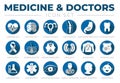 Icon Set of Cardiology, Neurology, Gynecology, Orthopedy, Gastroenterology, Stomatology,Oncology, Dermatology, Urology, Internists