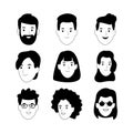 Icon set of cartoon people faces smiling